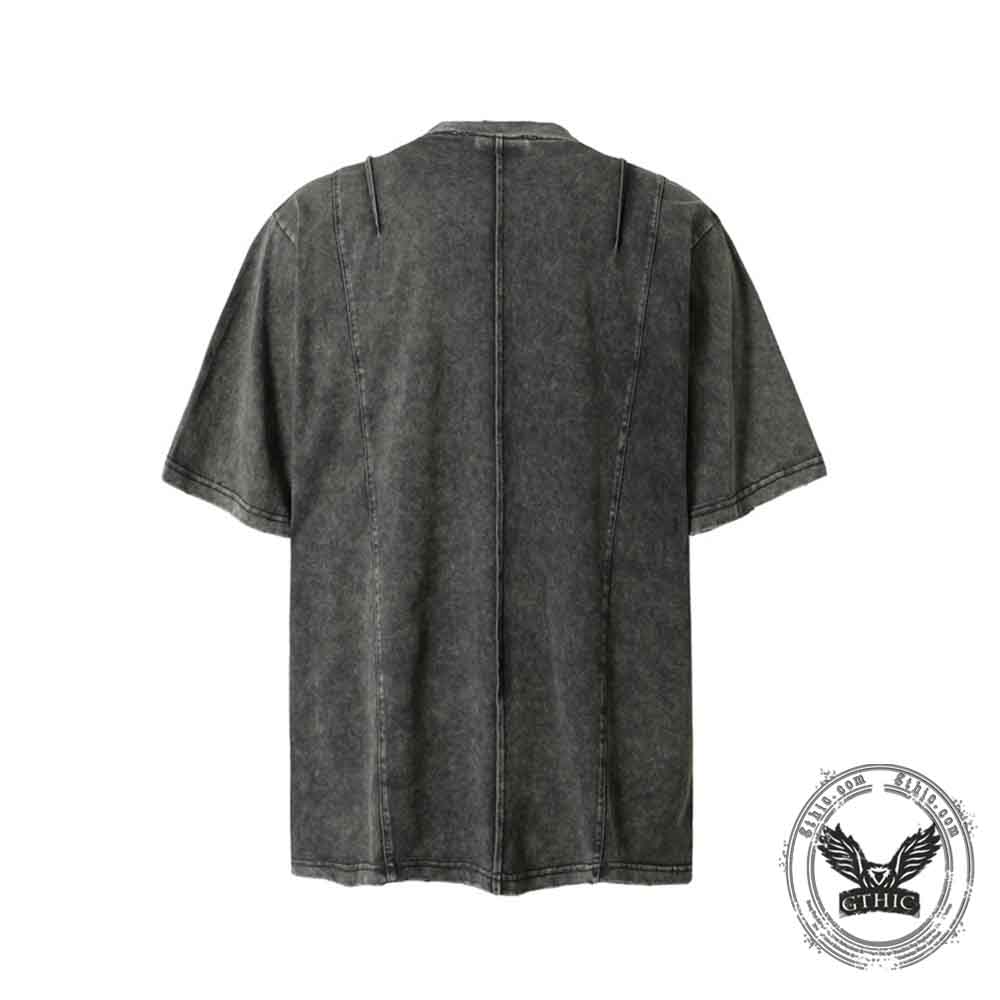 Vintage Washed Zipper Pocket Distressed T-shirt