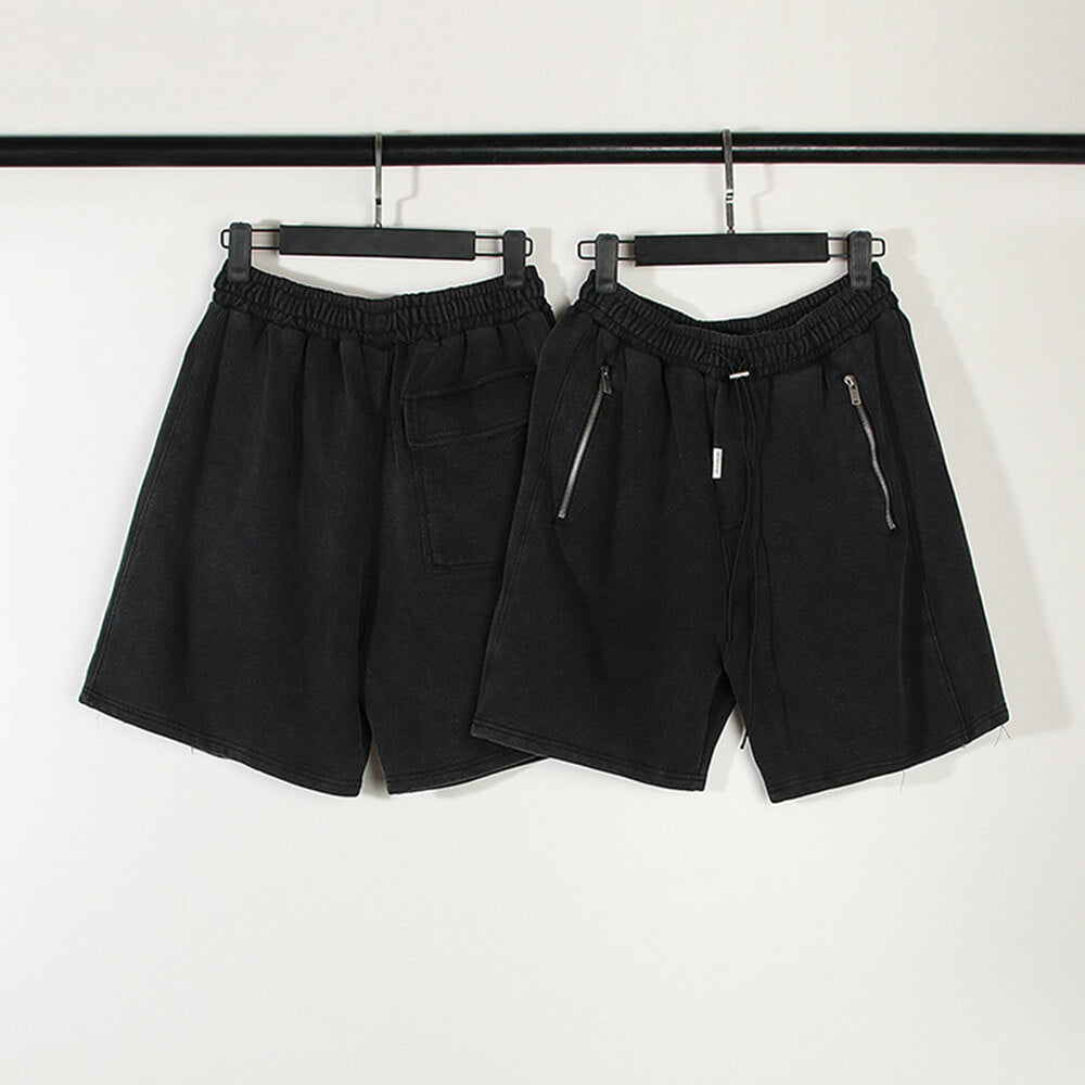 Vintage Washed Zipper Pocket Drawstring Shorts