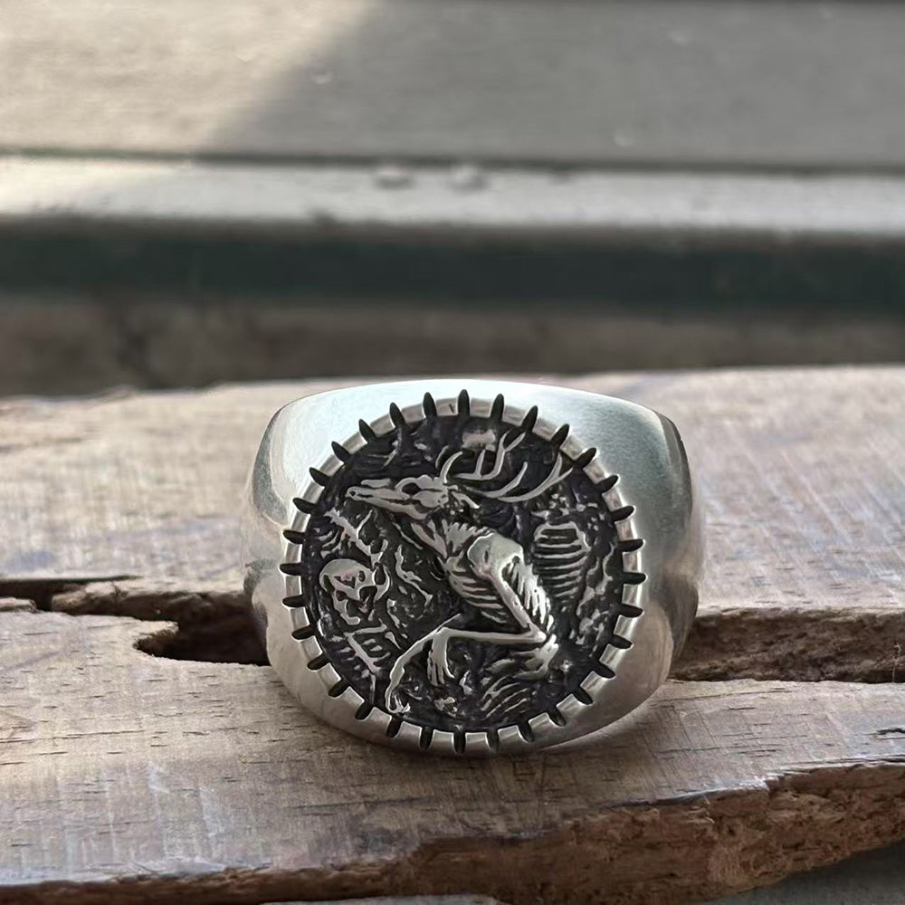 Vintage Wendigo Skeleton Sterling Silver Ring