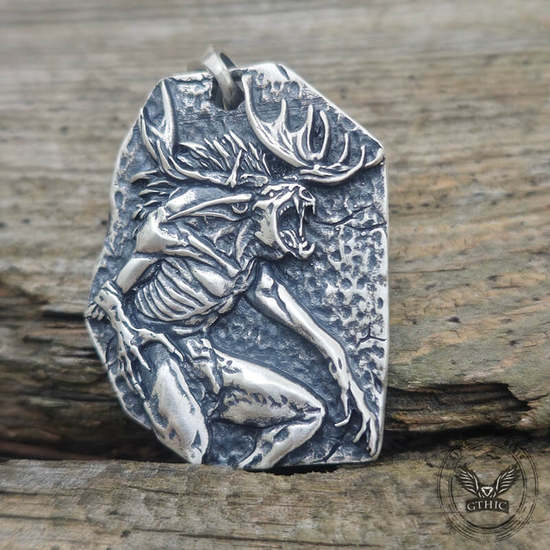 Vintage Wendigo Skull Sterling Silver Pendant