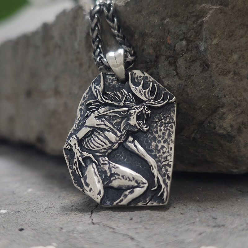 Vintage Wendigo Skull Sterling Silver Pendant