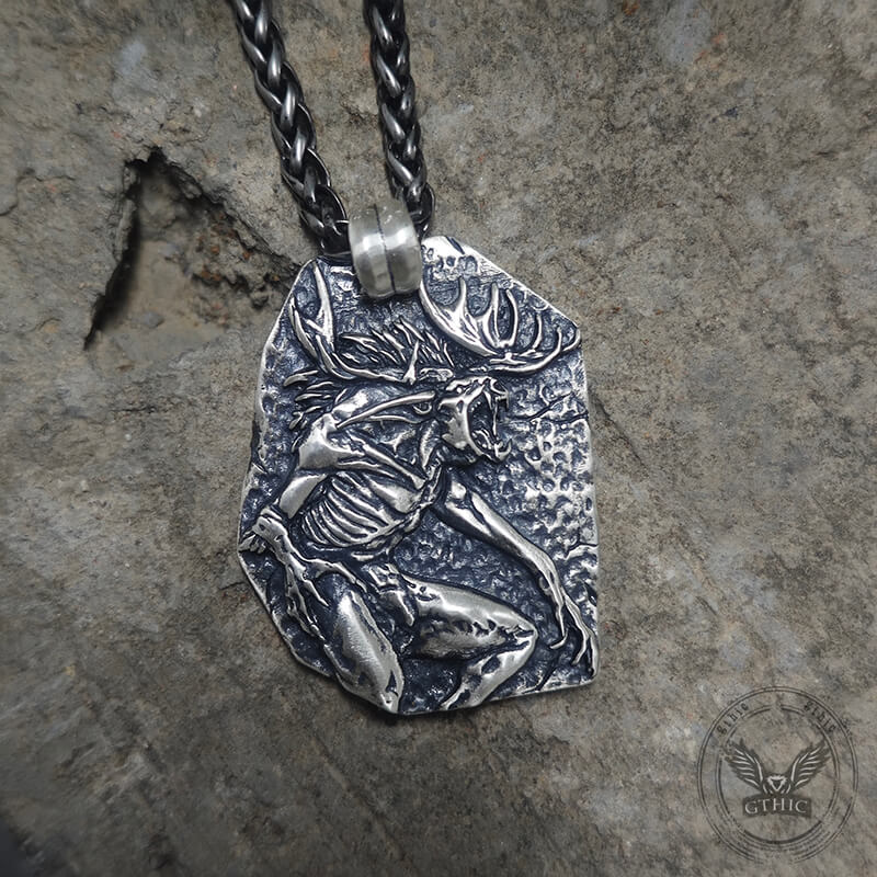 Vintage Wendigo Skull Sterling Silver Pendant