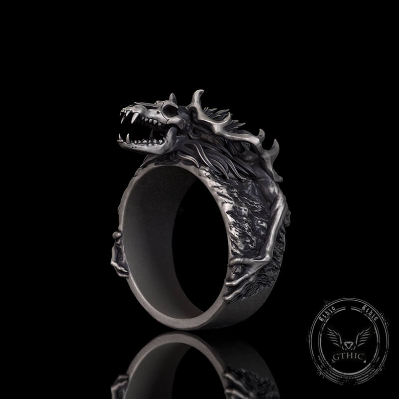 Vintage Wendigo Skull Sterling Silver Ring | Gthic.com