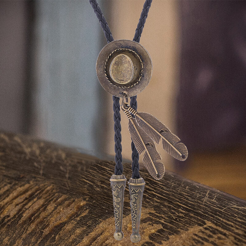 Vintage Western Cowboy Hat Feather Alloy Bolo Tie | Gthic.com