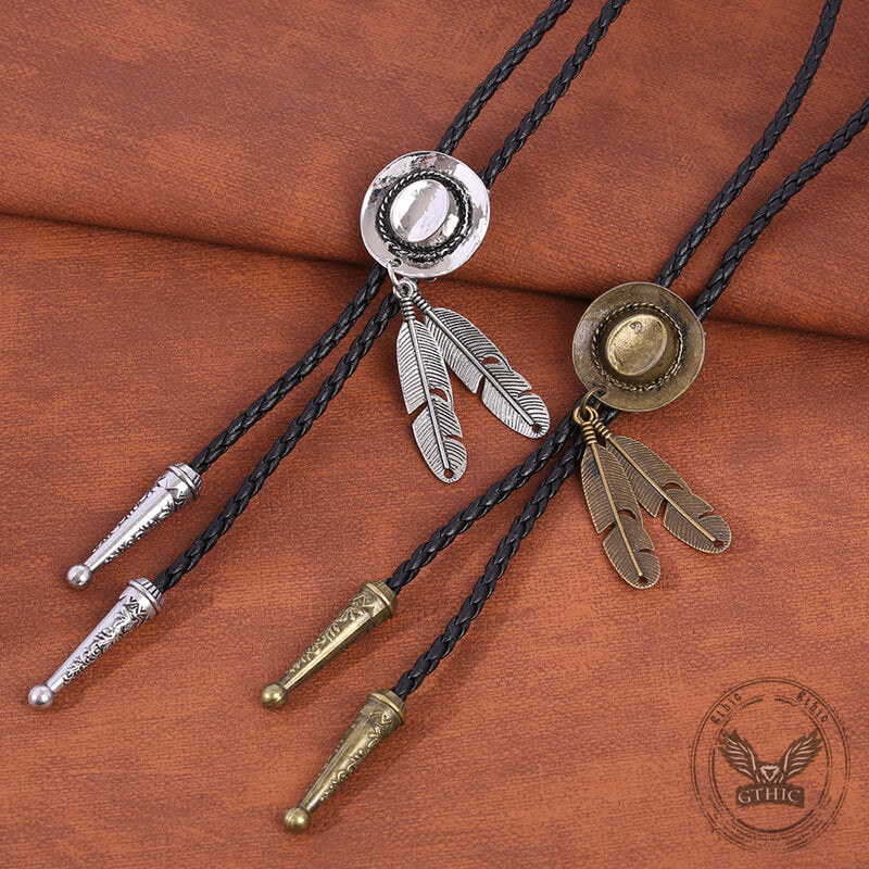 Native American Vintage Western Bolo Tie - Handmade Leather Cowboy Necktie With Adjustable Cord Bolo Tie For Women