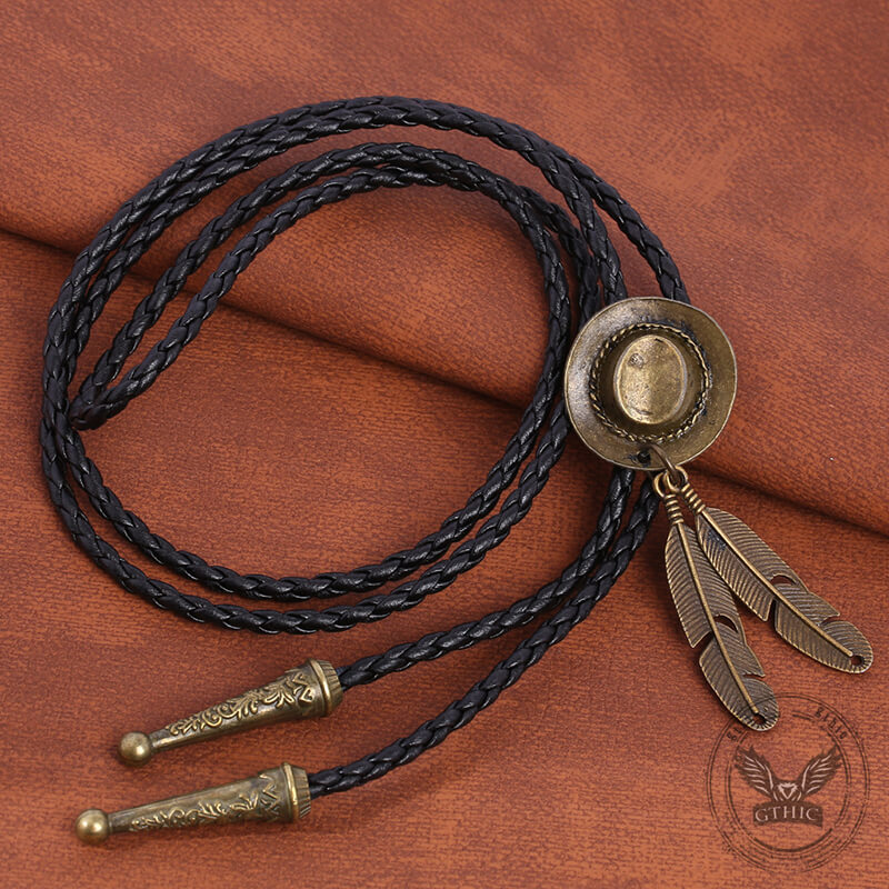 Vintage Western Cowboy Hat Feather Alloy Bolo Tie | Gthic.com