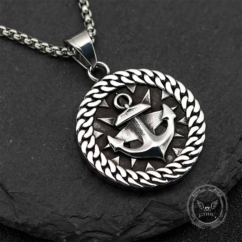 Vintage Wheel Anchor Stainless Steel Marine Pendant 03 | Gthic.com