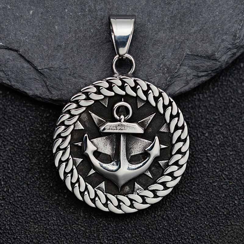 Vintage Wheel Anchor Stainless Steel Marine Pendant