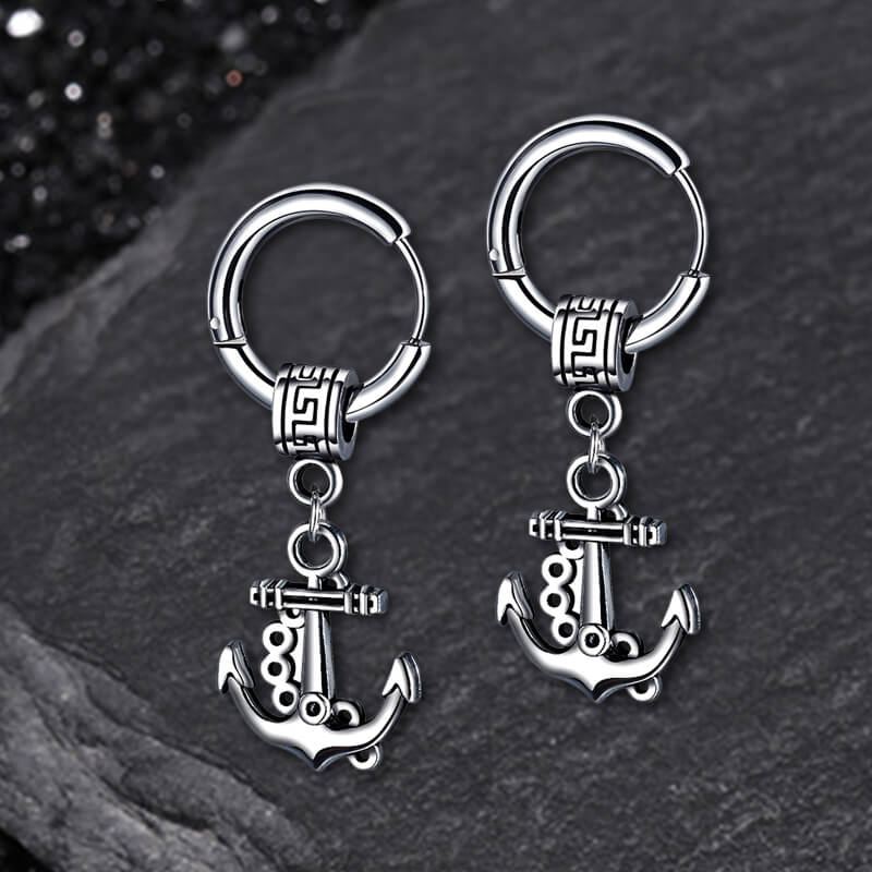 Vintage Wheel Ship Anchor Copper Earrings 01 | Gthic.com