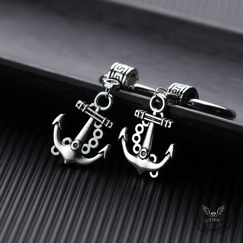 Vintage Wheel Ship Anchor Copper Earrings