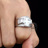 Vintage White Shell Cross Stainless Steel Ring | Gthic.com