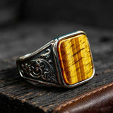 Vintage Wood Grain Gemstone Stainless Steel Ring | Gthic.com