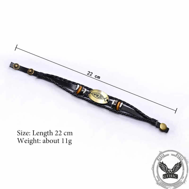 Vintage WWJD Letter Pattern Leather Snap-On Bracelet