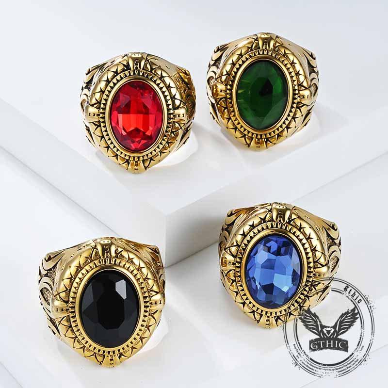 Vintage Zulfikar Sword Pattern Stainless Steel Gem Ring | Gthic.com