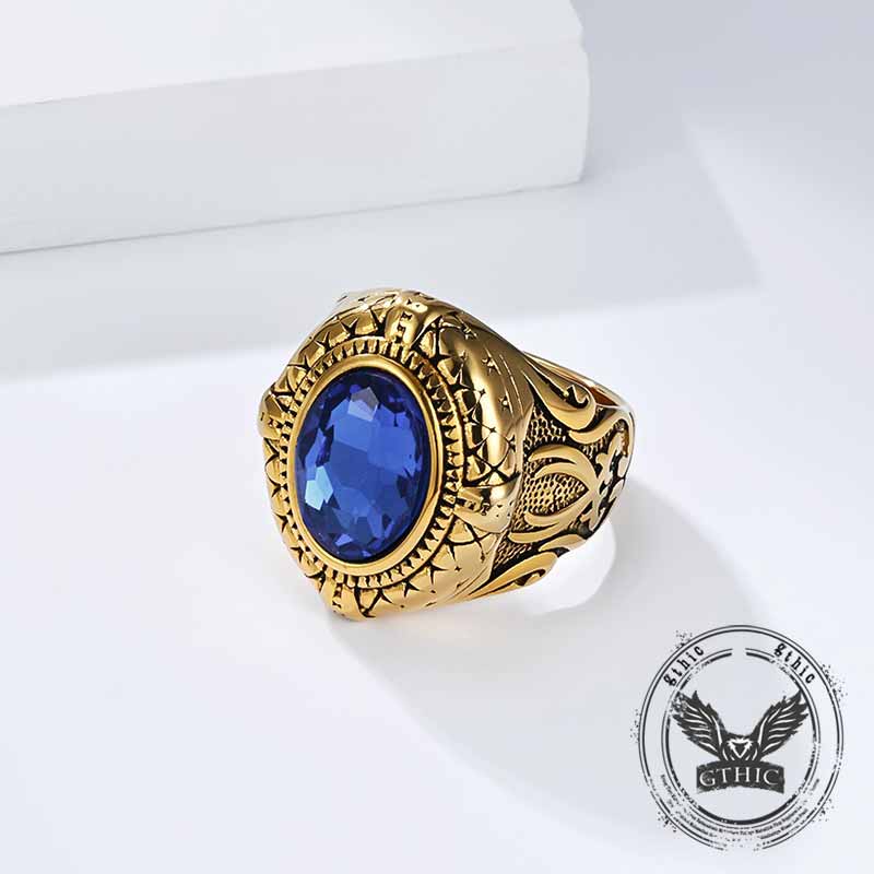 Vintage Zulfikar Sword Pattern Stainless Steel Gem Ring