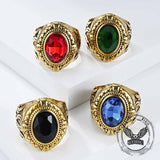Vintage Zulfikar Sword Pattern Stainless Steel Gem Ring | Gthic.com