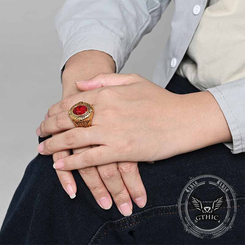 Vintage Zulfikar Sword Pattern Stainless Steel Gem Ring | Gthic.com