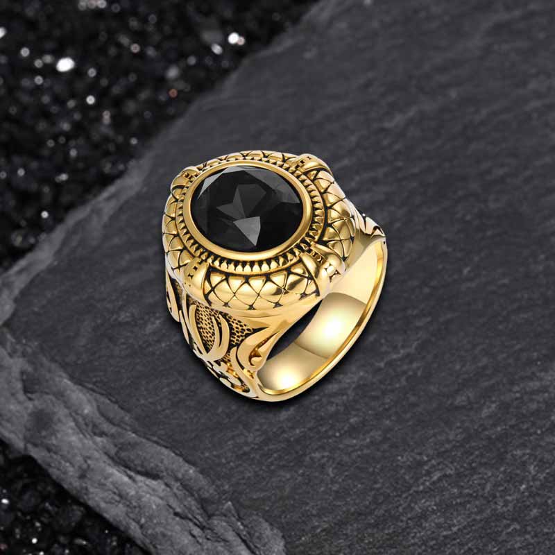 Vintage Zulfikar Sword Pattern Stainless Steel Gem Ring | Gthic.com