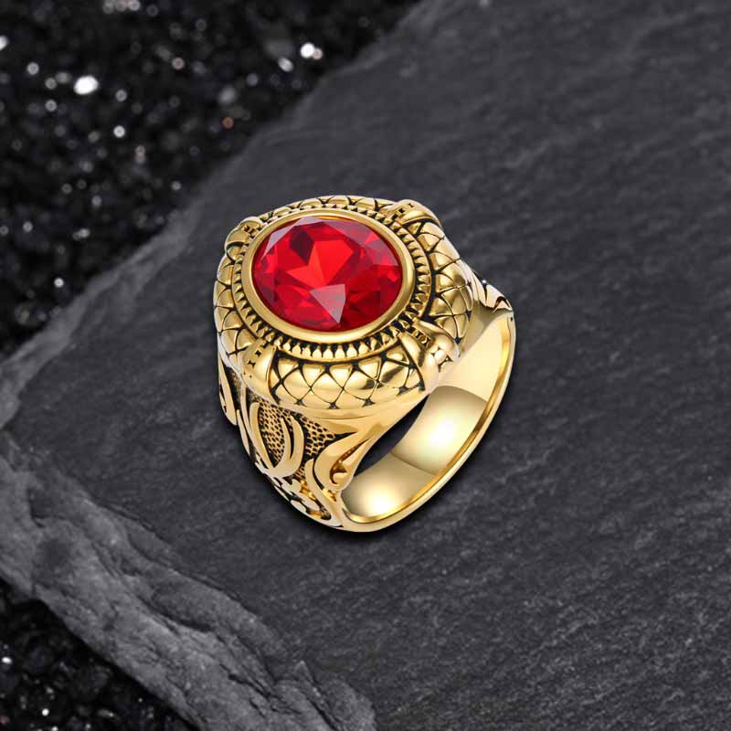 Vintage Zulfikar Sword Pattern Stainless Steel Gem Ring | Gthic.com