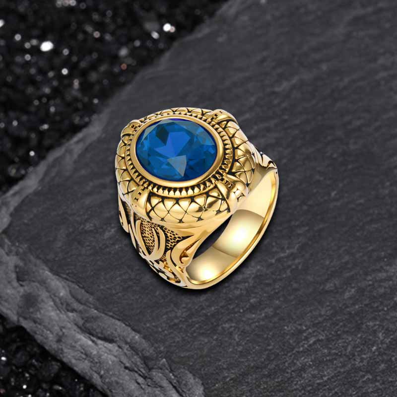 Vintage Zulfikar Sword Pattern Stainless Steel Gem Ring