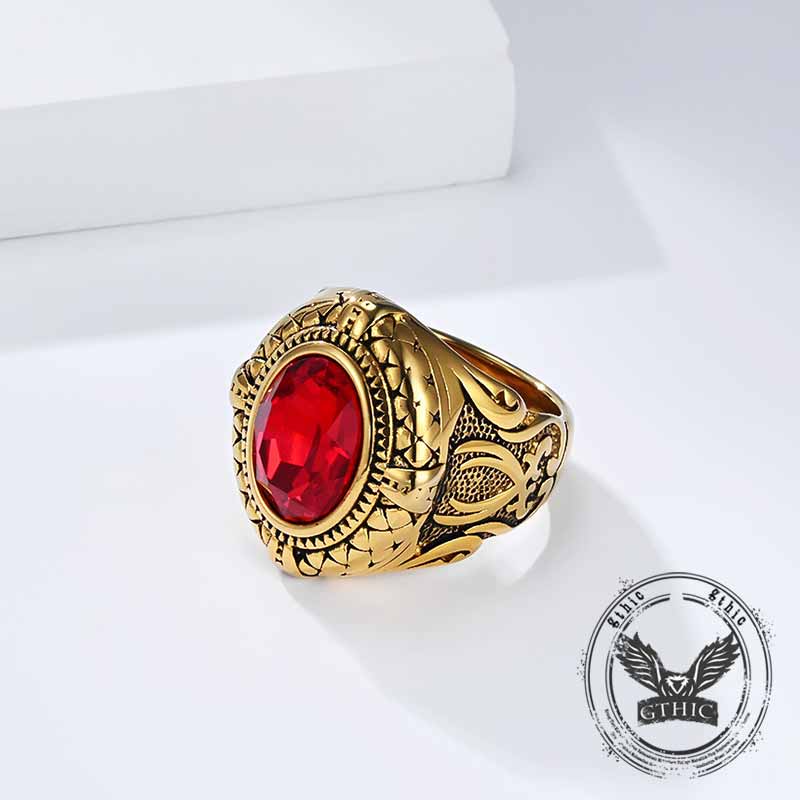 Vintage Zulfikar Sword Pattern Stainless Steel Gem Ring
