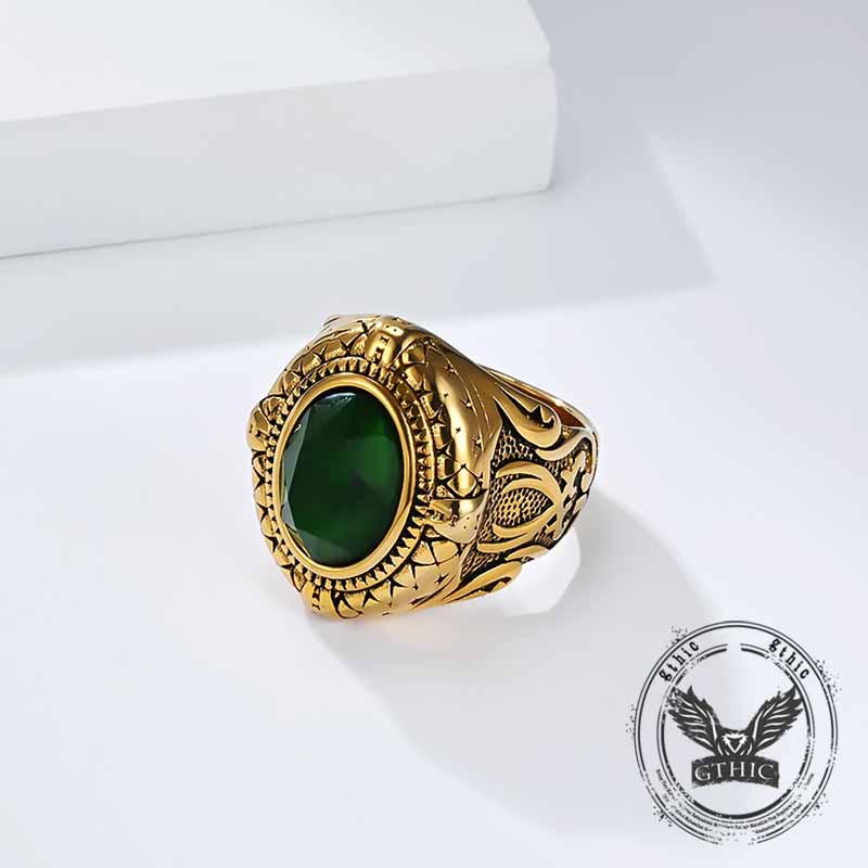 Vintage Zulfikar Sword Pattern Stainless Steel Gem Ring