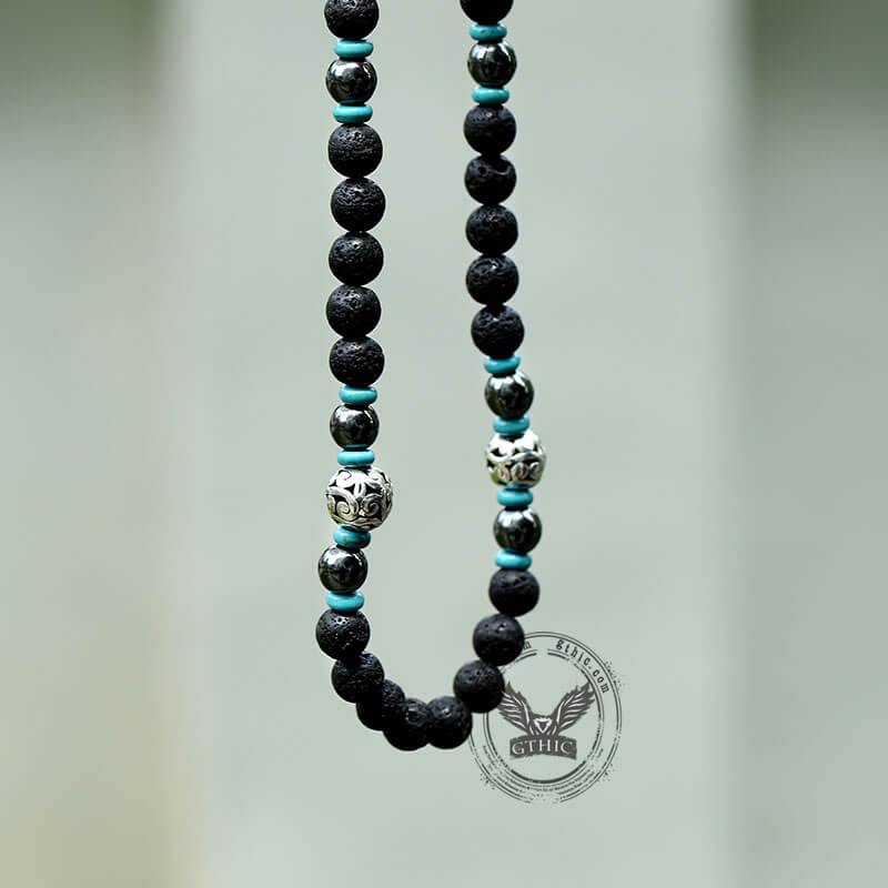 Volcanic Rock Stainless Steel Bead Necklace | Gthic.com