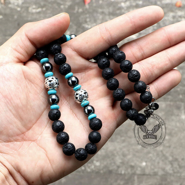 Volcanic Rock Stainless Steel Bead Necklace | Gthic.com