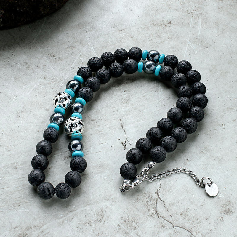 Volcanic Rock Stainless Steel Bead Necklace | Gthic.com