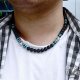 Volcanic Rock Stainless Steel Bead Necklace | Gthic.com