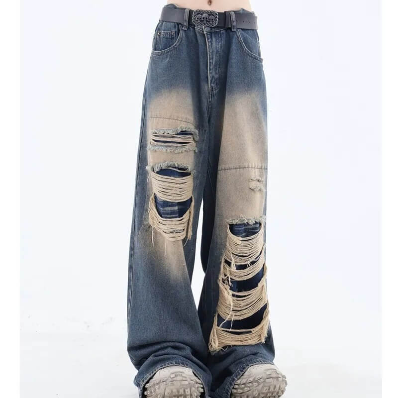 Washed Ripped Straight-leg Pants | Gthic.com