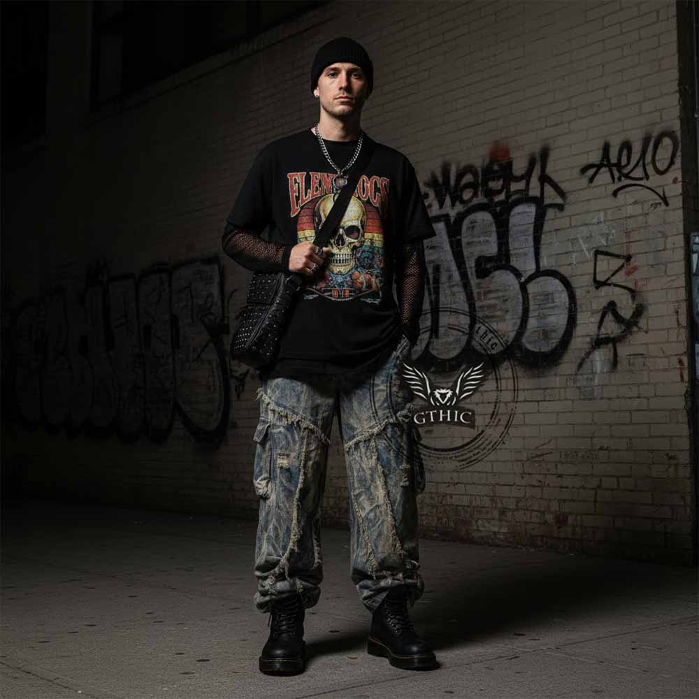 Wasteland-Style Y2K Washed Distressed Baggy Jeans | Gthic.com