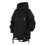 Wasteland Style Frayed Hem Fake Two-Piece Hooded Jacket