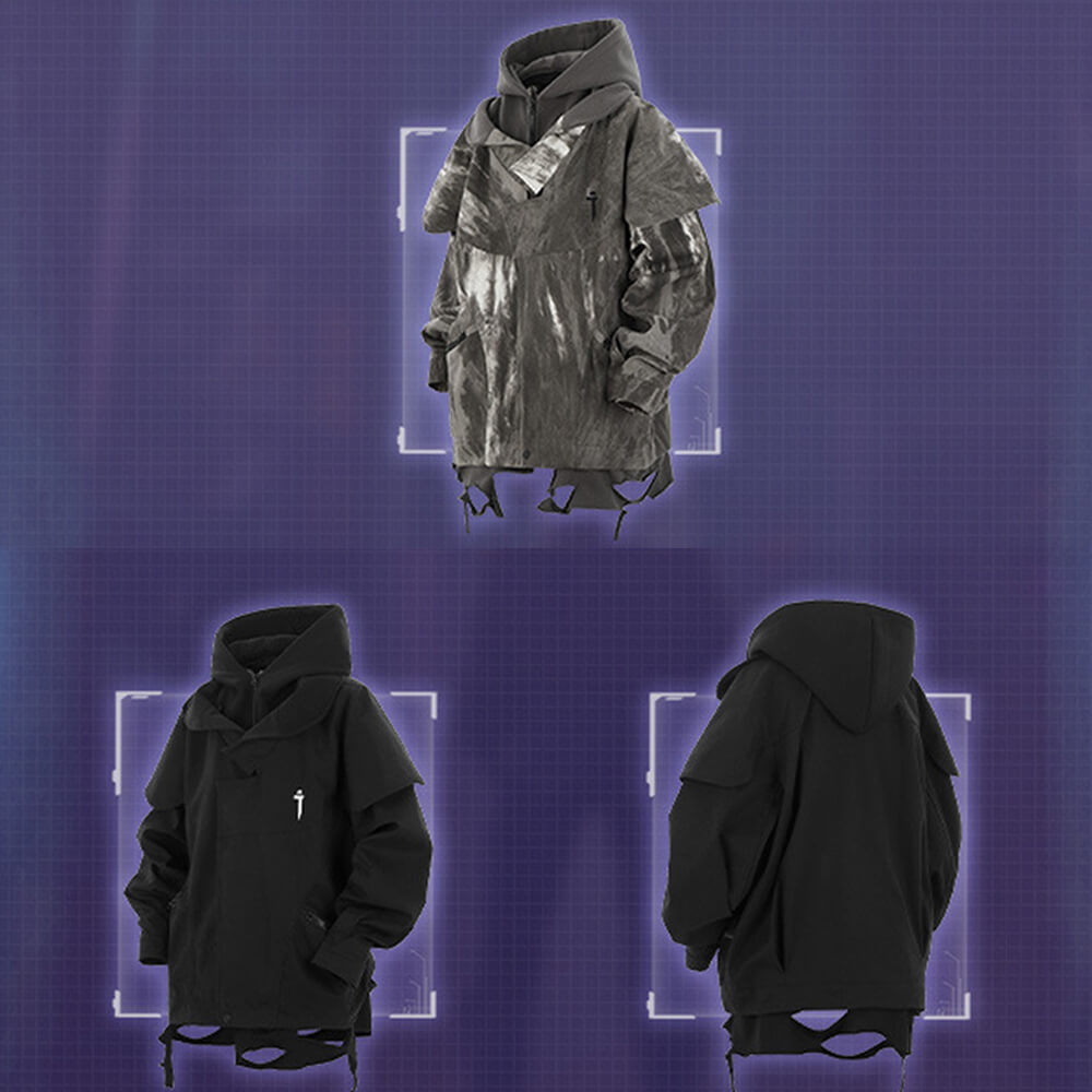 Wasteland Style Frayed Hem Fake Two-Piece Hooded Jacket – GTHIC