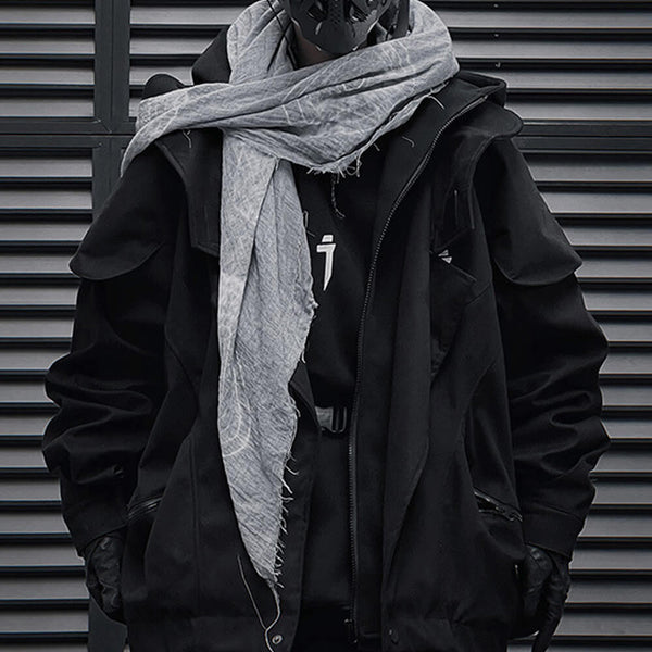 Wasteland Style Frayed Hem Fake Two-Piece Hooded Jacket 01 | Gthic.com