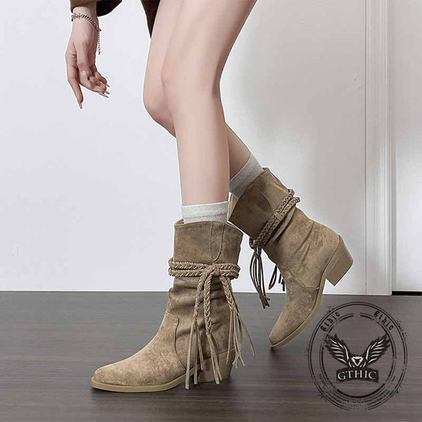 Wasteland Style Fringe Pointed Toe Martin Boots | Gthic.com