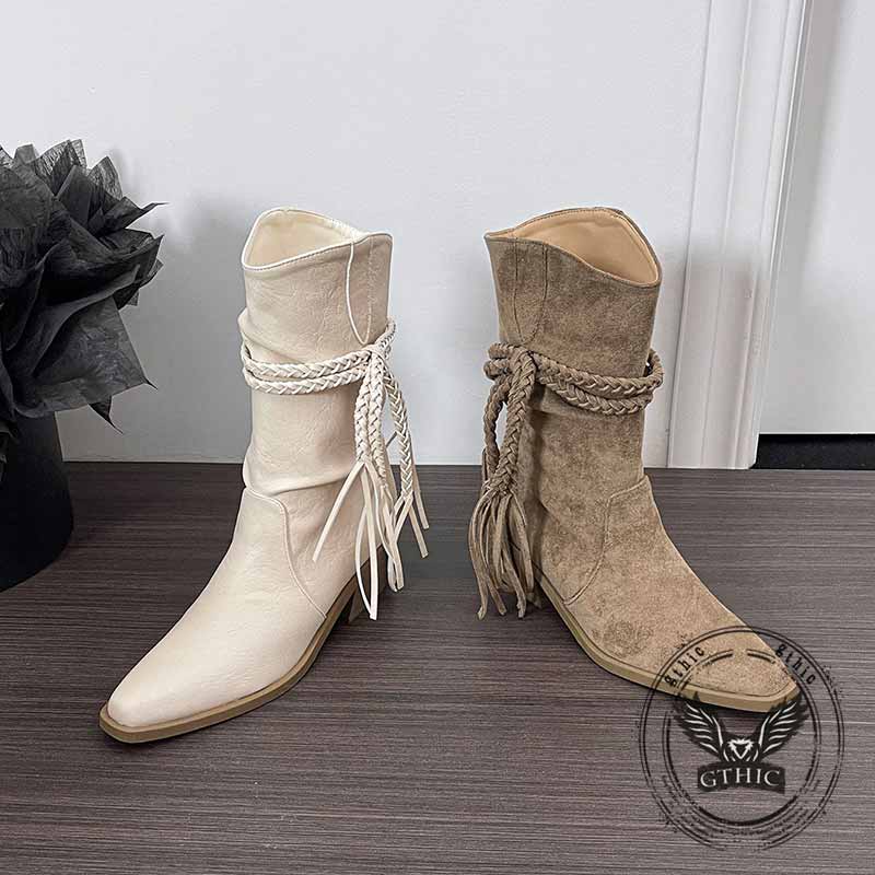 Wasteland Style Fringe Pointed Toe Martin Boots | Gthic.com