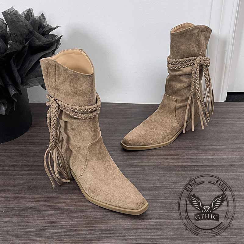 Wasteland Style Fringe Pointed Toe Martin Boots