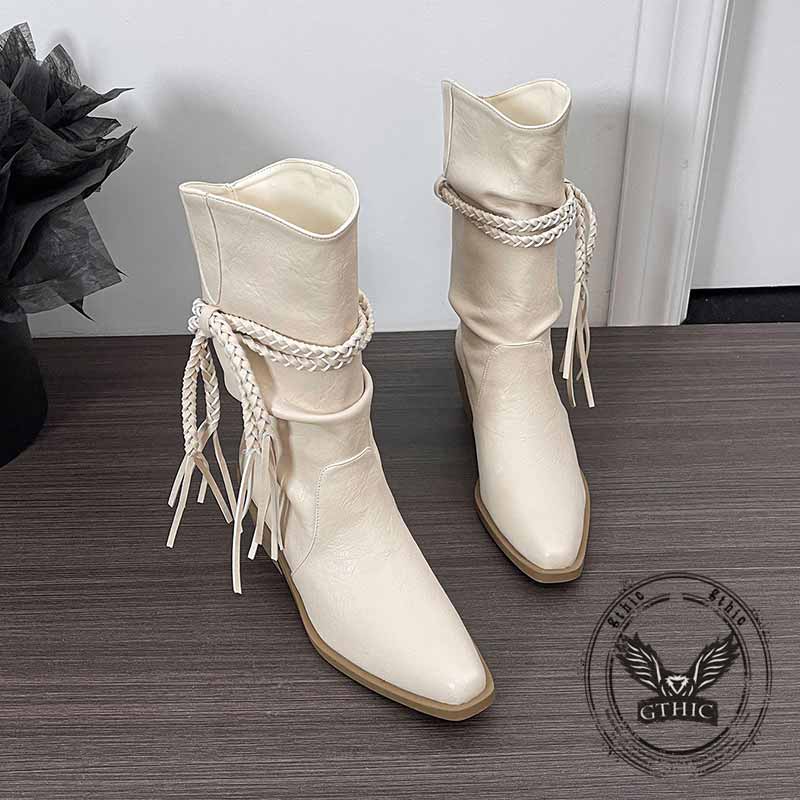 Wasteland Style Fringe Pointed Toe Martin Boots