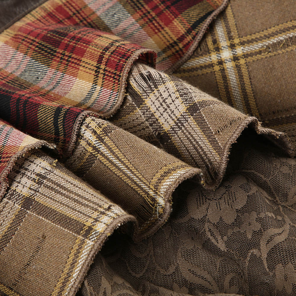 Wasteland Style Irregular Lace Patchwork Plaid Skirt