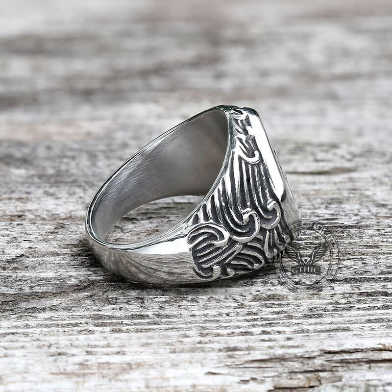 Wave Pattern Budded Cross Stainless Steel Ring | Gthic.com