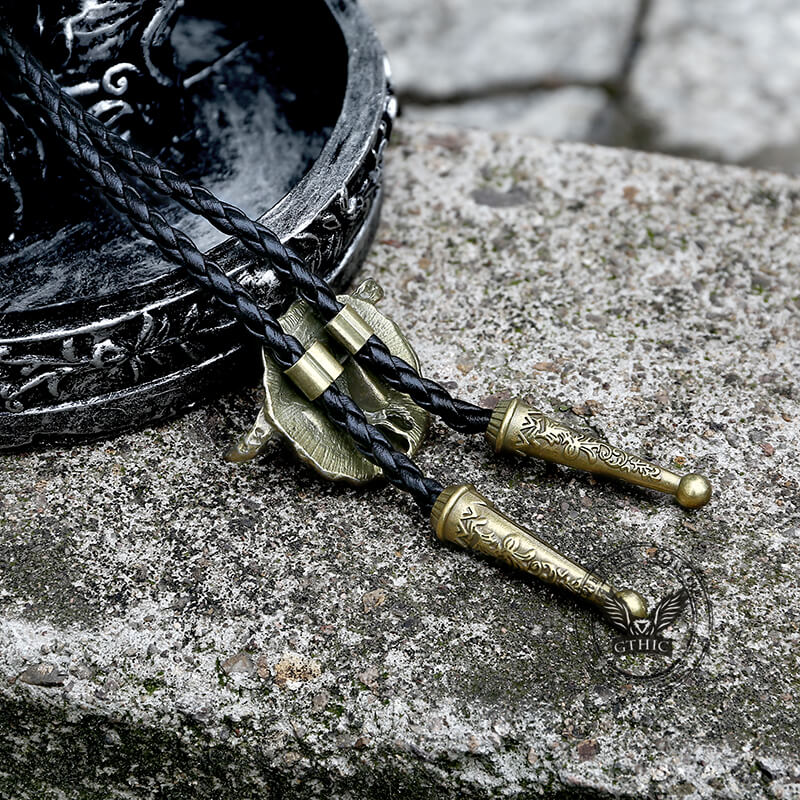 West Bull Skull Alloy Braided Bolo Tie