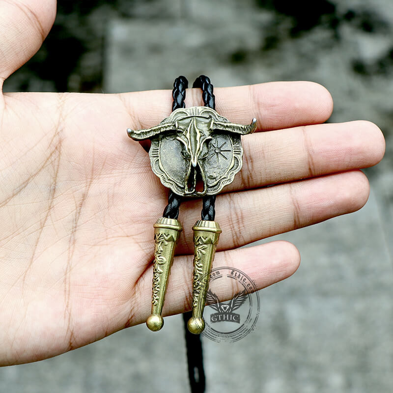 West Bull Skull Alloy Braided Bolo Tie