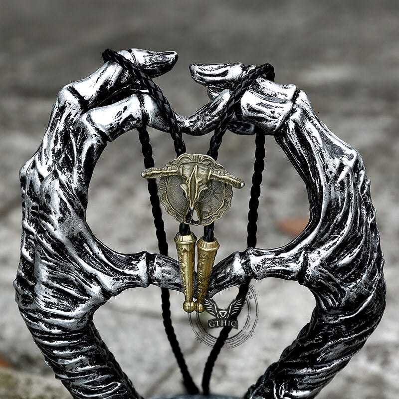 West Bull Skull Alloy Braided Bolo Tie | Gthic.com