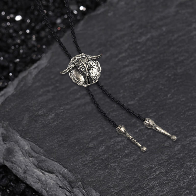 West Bull Skull Alloy Braided Bolo Tie | Gthic.com
