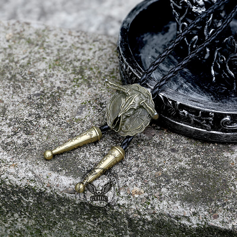 West Bull Skull Alloy Braided Bolo Tie | Gthic.com