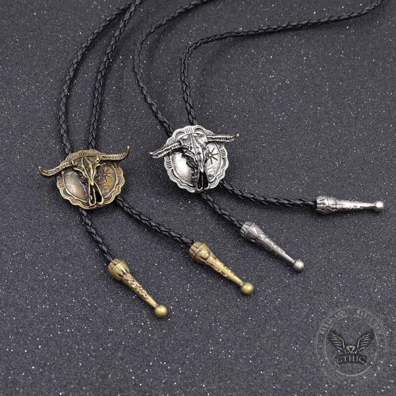 West Bull Skull Alloy Braided Bolo Tie | Gthic.com