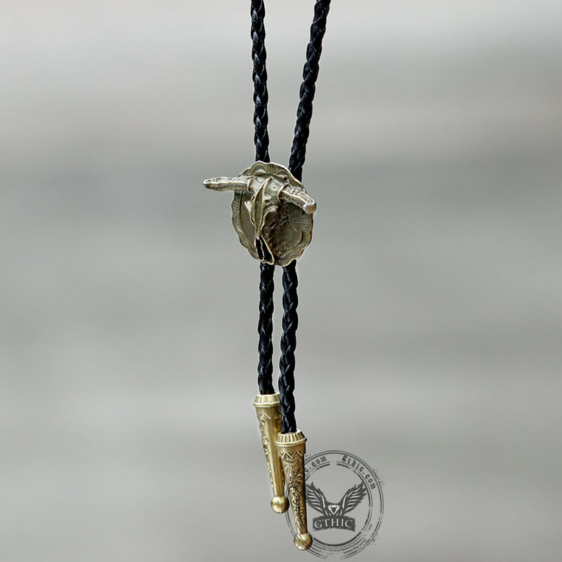 West Bull Skull Alloy Braided Bolo Tie