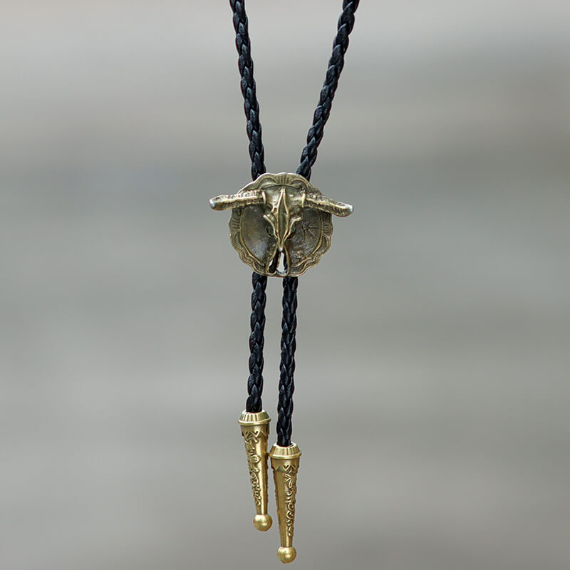 West Bull Skull Alloy Braided Bolo Tie | Gthic.com