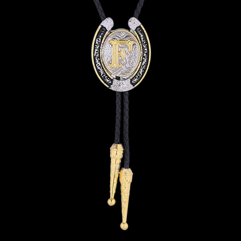 Western Cowboy Horseshoe Initial Letter Bolo Tie | Gthic.com